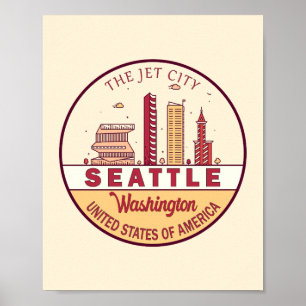 Poster Seattle Washington City Skyline Emblem