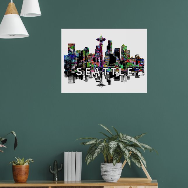 Poster Seattle, Washington em grafite (Sala de Estar 1)