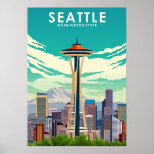 Poster Seattle Washington Estados Unidos Viagem
