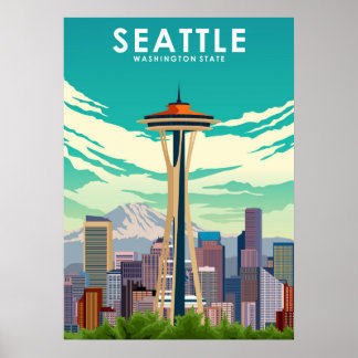 Poster Seattle Washington Estados Unidos Viagem
