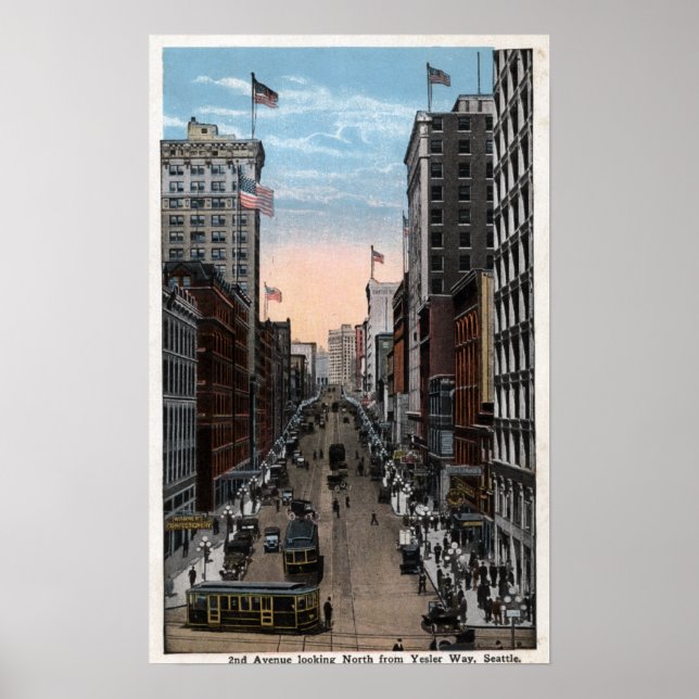 Pôster Seattle, Washington - North View of 2nd (Frente)