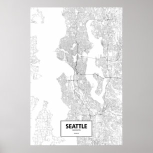 Pôster Seattle, Washington (preto no branco)