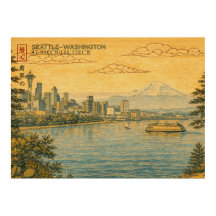 Seattle Washington Skyline in Japanese Ukiyo-e