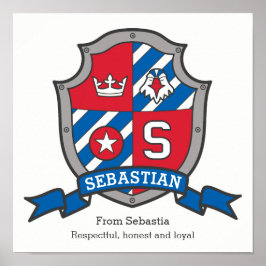 Poster Sebastian boys name significa heraldry shield post