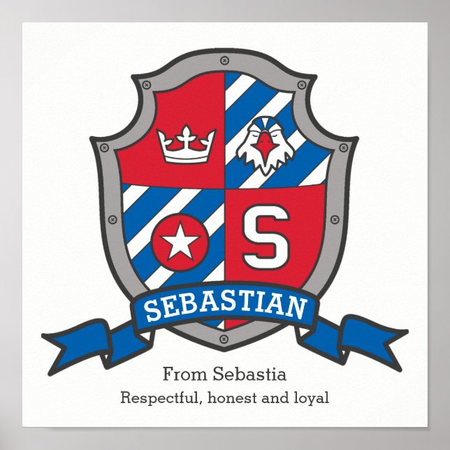Poster Sebastian boys name significa heraldry shield post (Frente)
