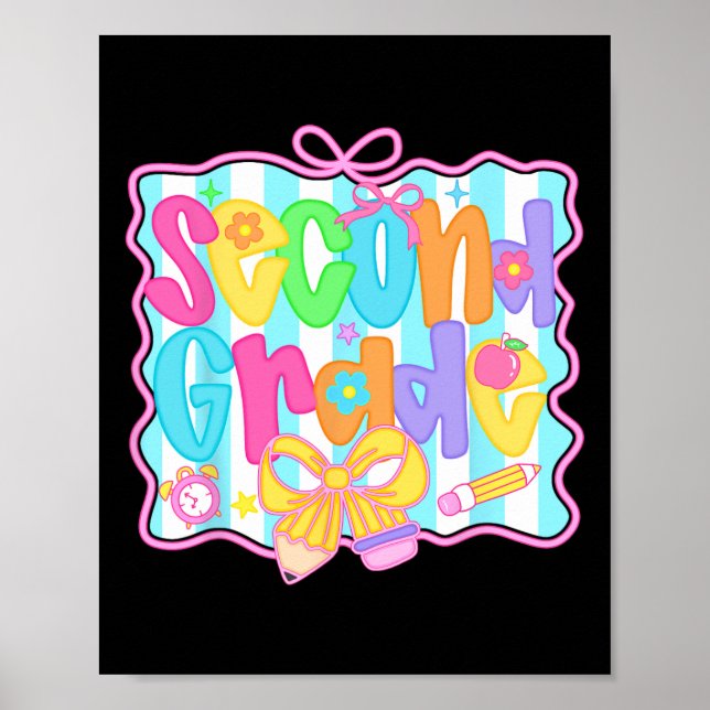 Poster Second Grade Girls Back To School Bow Cute Coquett (Frente)