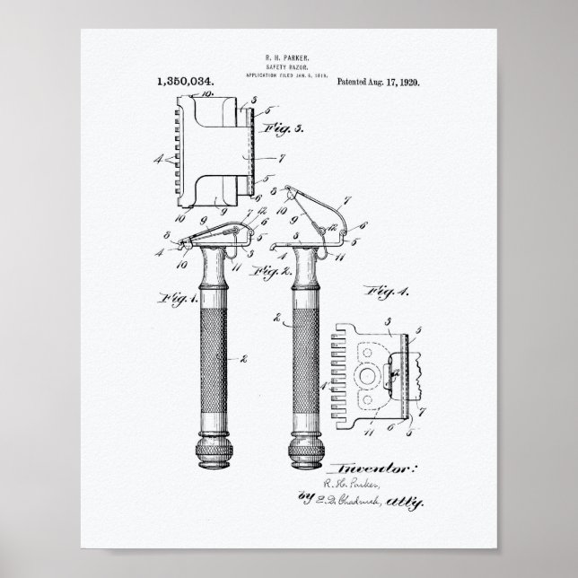 Pôster Security Razor 1920 Patent Art - White Paper (Frente)