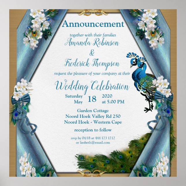 Poster Seda azul-esverdeada metálica- Penas Douradas (Frente)