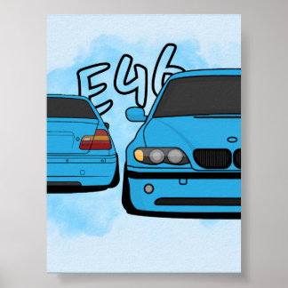 Poster Sedã Esportivo Europeu Azul Entusiasta de Carros d