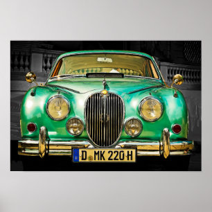 Pôster Sedan verde metálico clássico de Jaguar