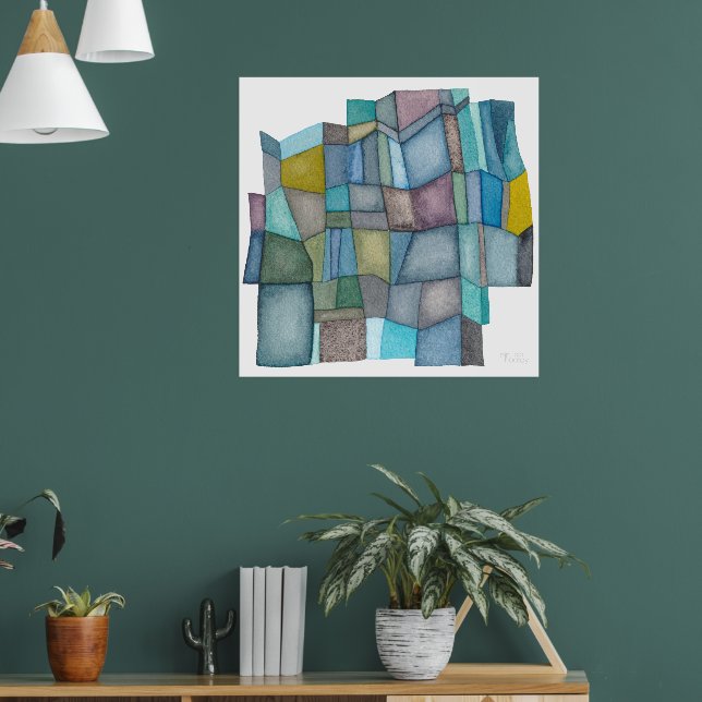 Poster Segmented Cool Hues Watercolor Art (Sala de Estar 1)