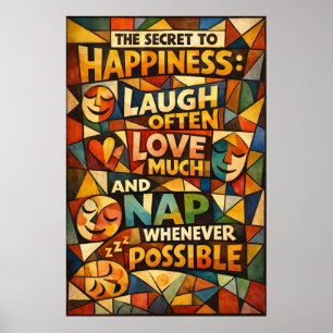 Poster Segredo Da Felicidade Rir Amar Dormir Vidro Mancha