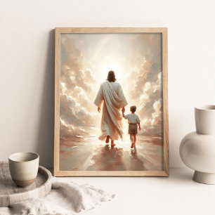 Poster Seguindo-O, Pintura Cristã, Jesus e Menino