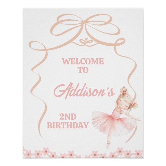 Pôster Segundo aniversário Whimsic Pink Ballerina Bem-vin (Frente)