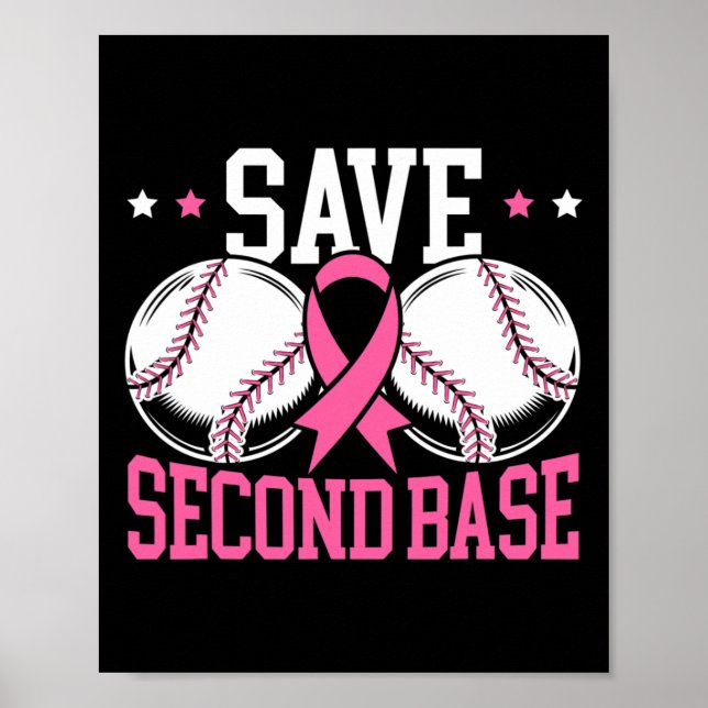 Poster segundo Base Baseball Player Cancer Mama Consciênc (Frente)