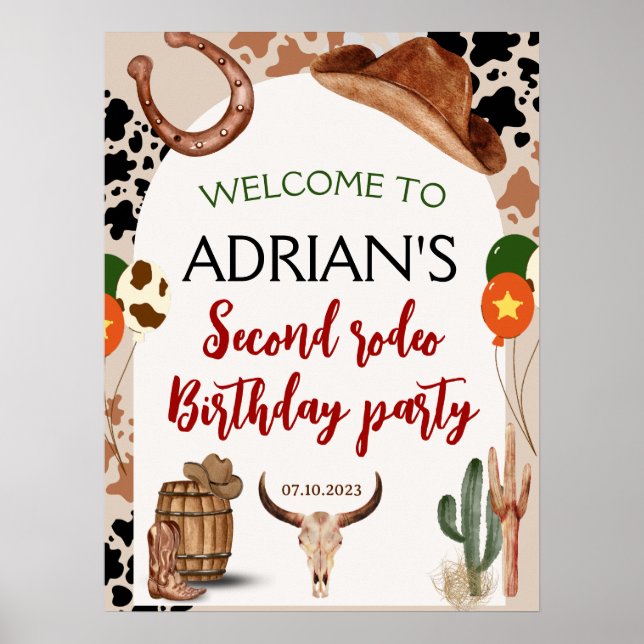 Poster Segundo de aniversário do cowboy Festa de aniversá (Frente)