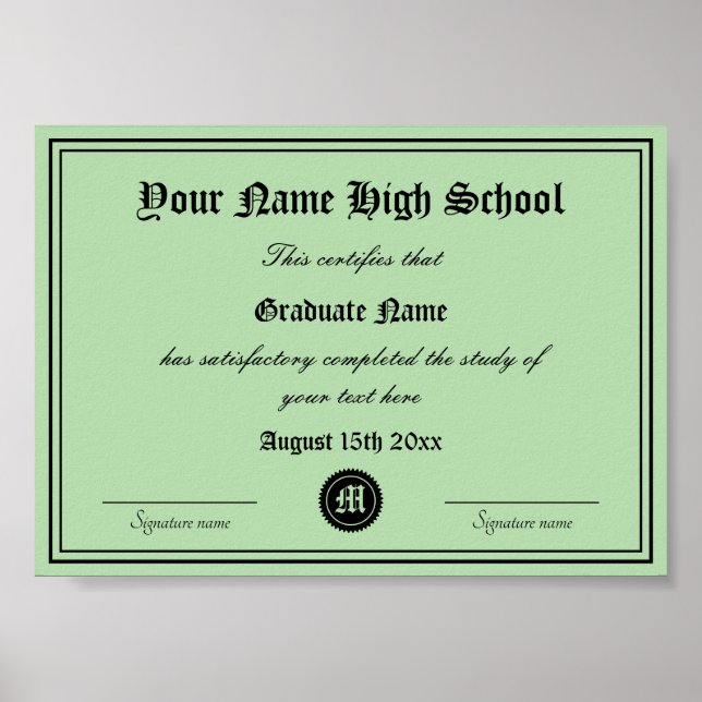 Poster Segundo grau de Certificado Oficial do Diploma (Frente)