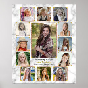 Poster Segundo grau Graduação Foto Colagem White Marble