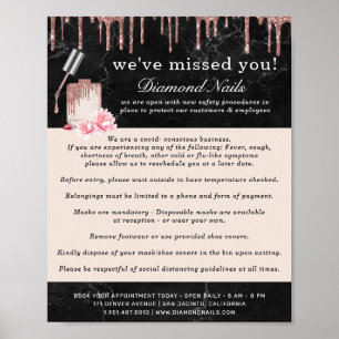 Poster Segurança Consciente de Rosa Dourado Salon Covid