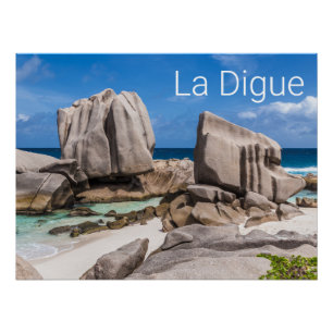 Pôster Seicheles La Digue Anse Marron Beach Vintage