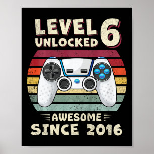 Poster Seis 6 anos Bday Filho Menino Divertido Gamer 6º 6