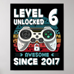 Poster Seis 6 anos Bday Filho Menino Divertido Gamer 6º 6