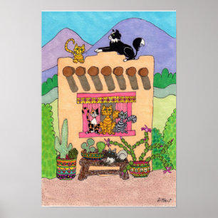 Poster Seis gatos em uma casa laranja da Adobe