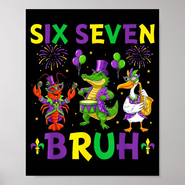 Poster Seis Sete Bruh Meme Jacaré Lagostim Pelicano Mar (Frente)