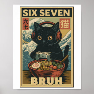 Poster Seis Sete Bruh Vintage Gato Meme Presente para Hom