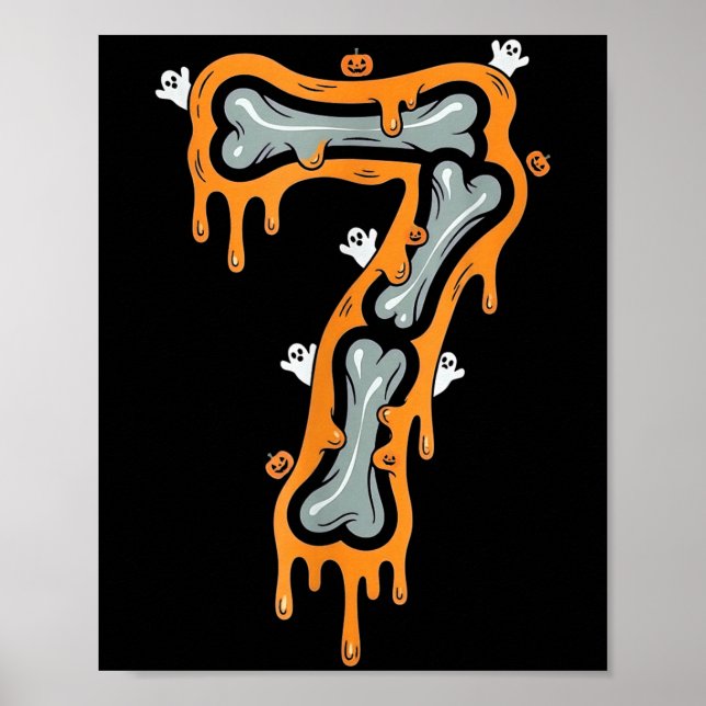 Poster Seis Sete Meme 6 7 Esqueleto Fantasia de Halloween (Frente)