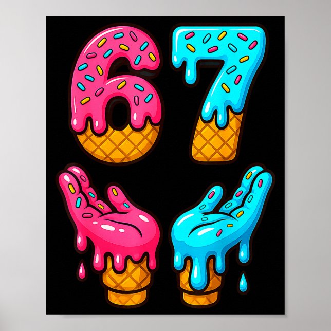 Poster Seis Sete Sorvete Gota Meme 67 Engraçado Gen Alpha (Frente)