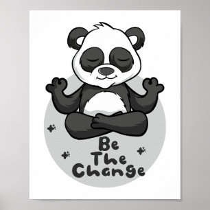 Poster Seja A Mudança Kawaii Engraçado Panda Fazendo Yoga