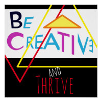 "Seja criativo e próspero" em azul-amarelo vermelh