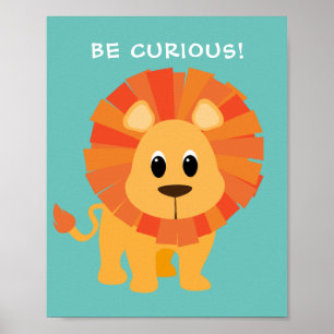 Poster "SEJA CURIOSO!" Leão, Azul-petróleo, ou Sua Mensag