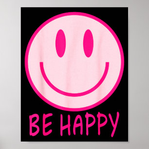 Poster Seja feliz anos 70 80 sorriso cor-de-rosa face fel
