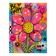 Seja Feliz Flor Colorida Pop Art