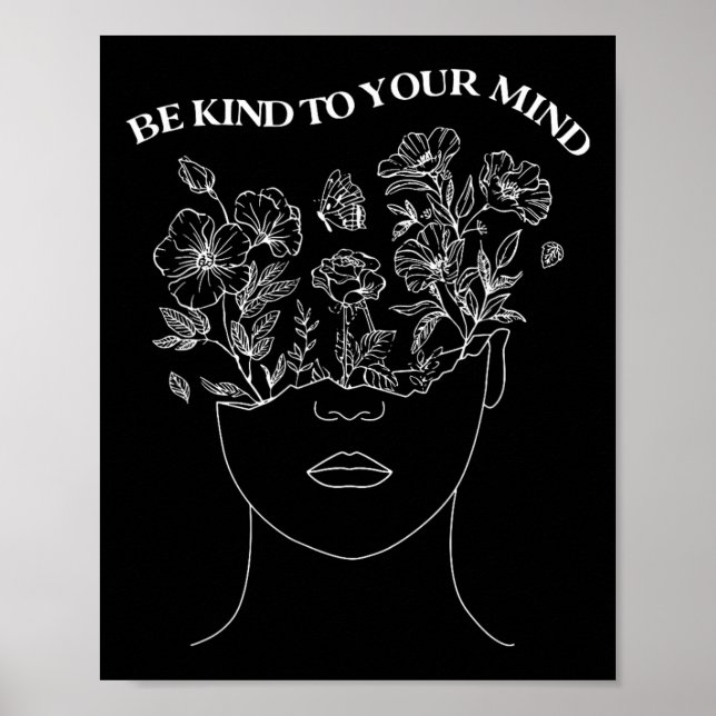 Poster Seja Gentil Com a Sua Mente Saúde Mental Terapia O (Frente)