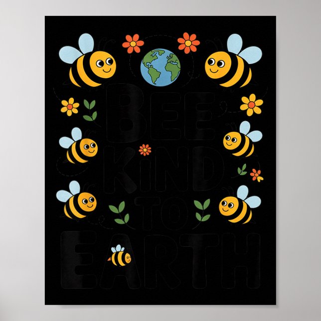 Poster Seja gentil com a terra - abelhas fofas flores pla (Frente)