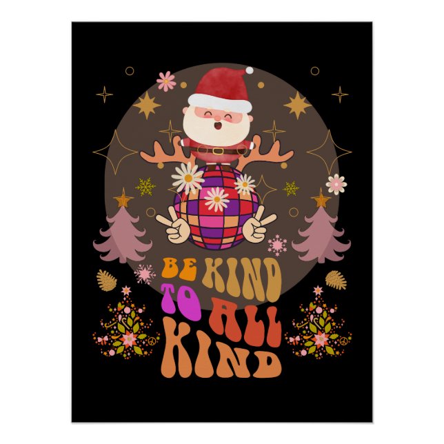 Pôster Seja gentil com os Papais noeis de Natal retrô (Frente)