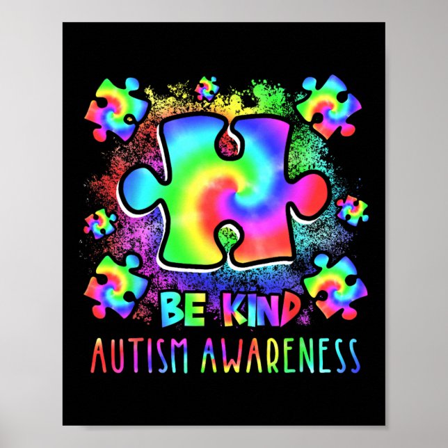 Poster Seja gentil com peças Quebra-cabeça Tie Dye Autism (Frente)