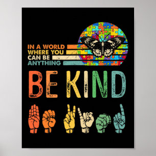 Poster Seja Gentil Conscientização do Autismo Asl Mãe Pro