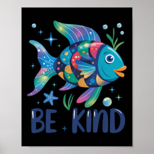 Poster Seja Gentil Escala Arco-íris Peixe Professor Lendo