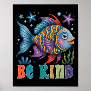 Poster Seja Gentil Escala Arco-Íris Peixe Professor Lendo