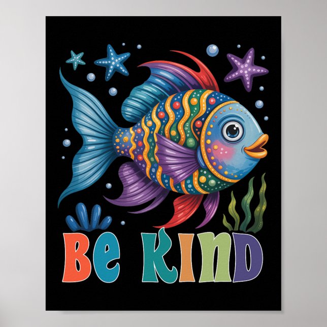 Poster Seja Gentil Escala Arco-Íris Peixe Professor Lendo (Frente)