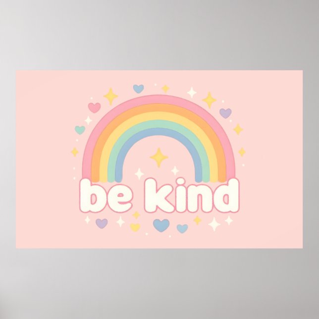 Poster Seja Gentil – Positividade Arco-Íris Pastel (Frente)