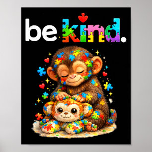 Poster Seja gentil soco macaco colorido puzzle autismo