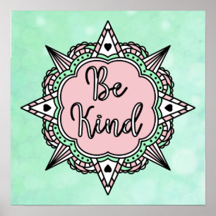 Poster Seja gentil   Verde Mint e Rosa