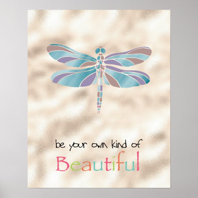 Poster Seja Seu Próprio Tipo Bela Dragonfly Dourada Glam (Frente)