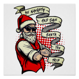 Pôster Seja Travesso Salve o Papai Noel Natal Divertido