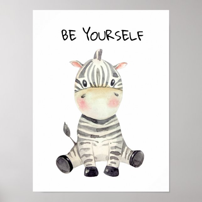 Poster Seja você mesmo Aquarela Bebê Zebra (Frente)